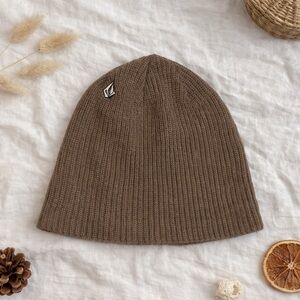 Volcom Brown Ribbed Knit Beanie | Cozy Winter Hat | Unisex Skate Style